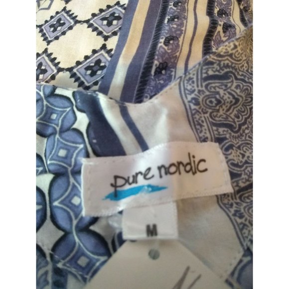 NWT Pure Nordic Blue & White V-Neck Tiered Short Sleeve Babydoll Blouse Size M - Picture 6 of 6